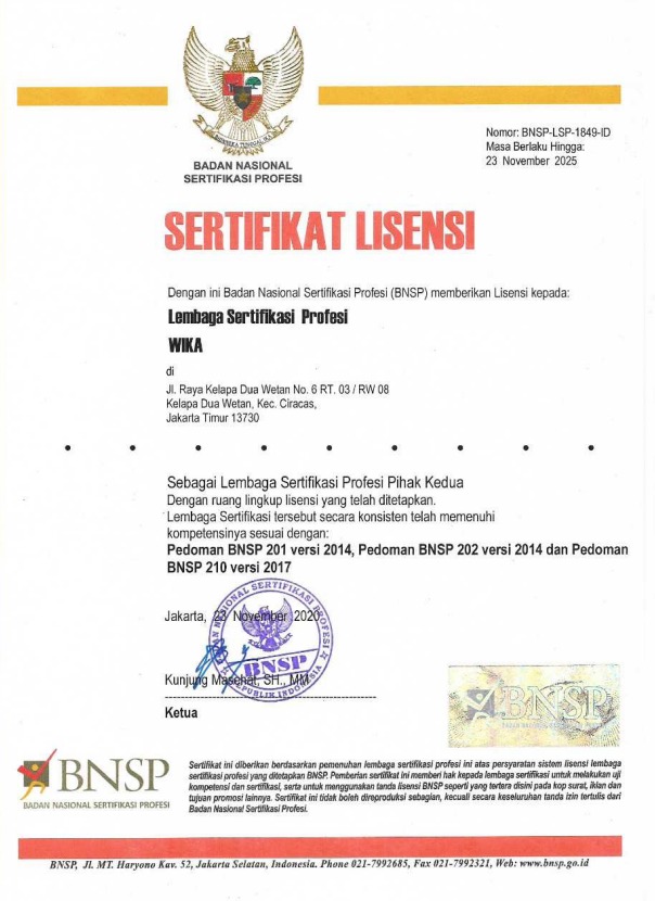 Sertifikat Lisensi BNSP